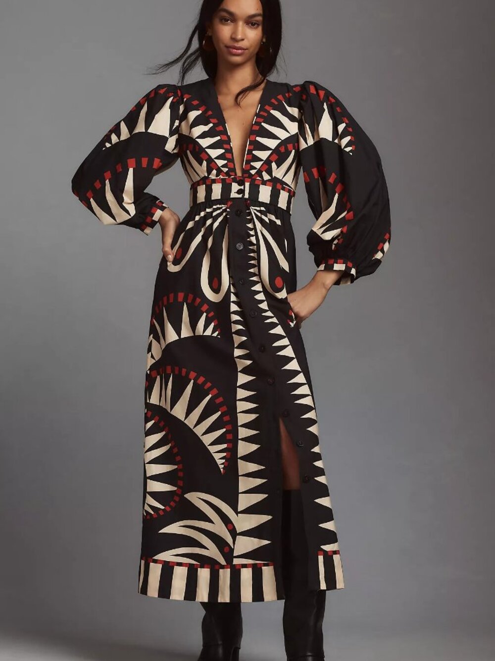 FARM Rio Black, White and Red Geometric Maxi Dress - Picture 6 of 8